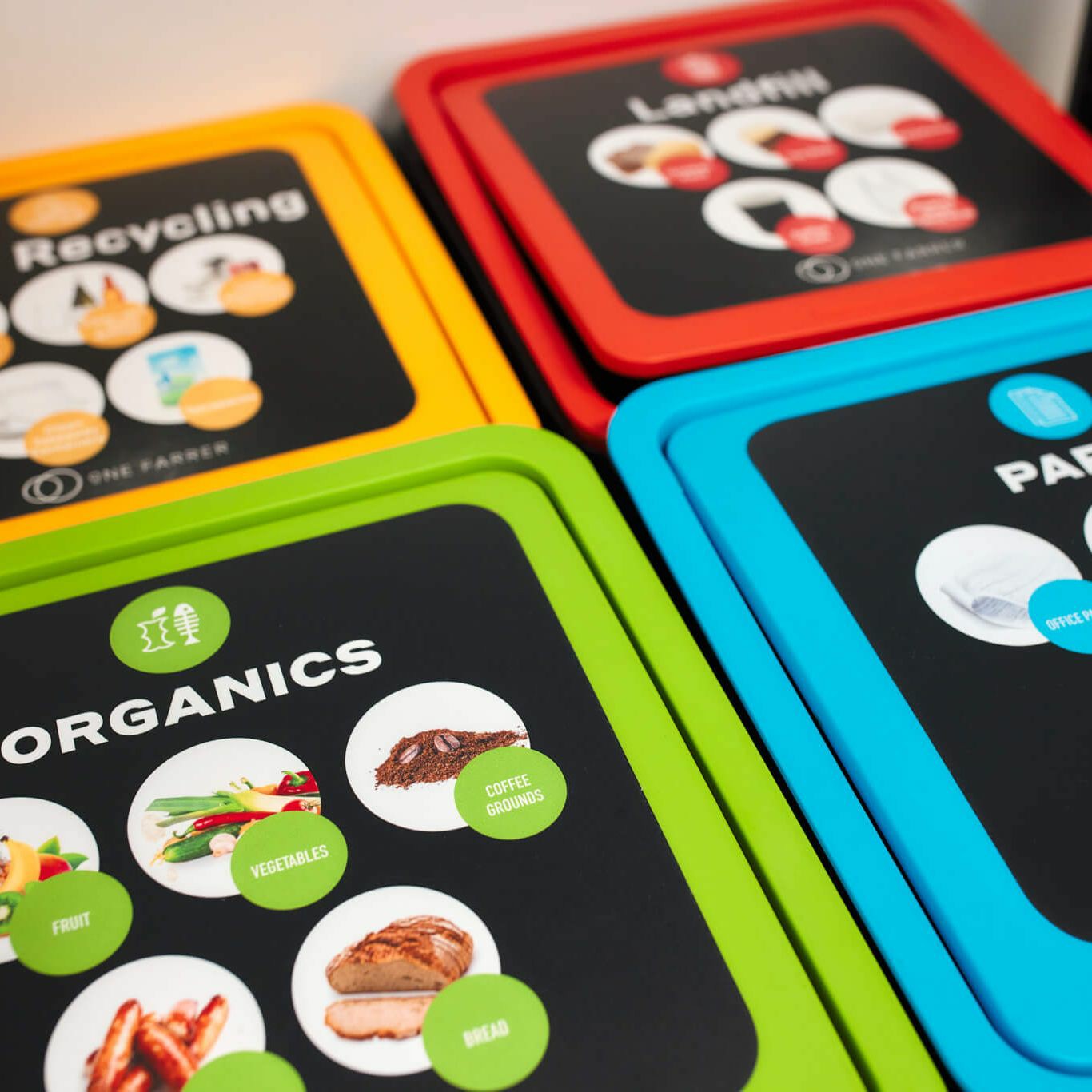 Coloured recycling bins