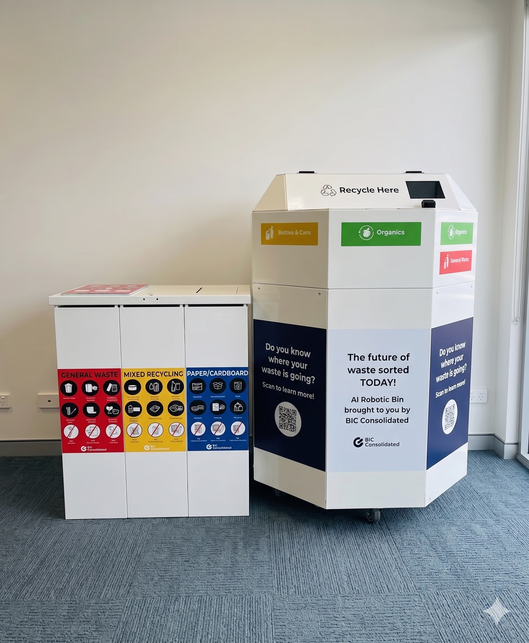Two robotic waste sorting machines side by side